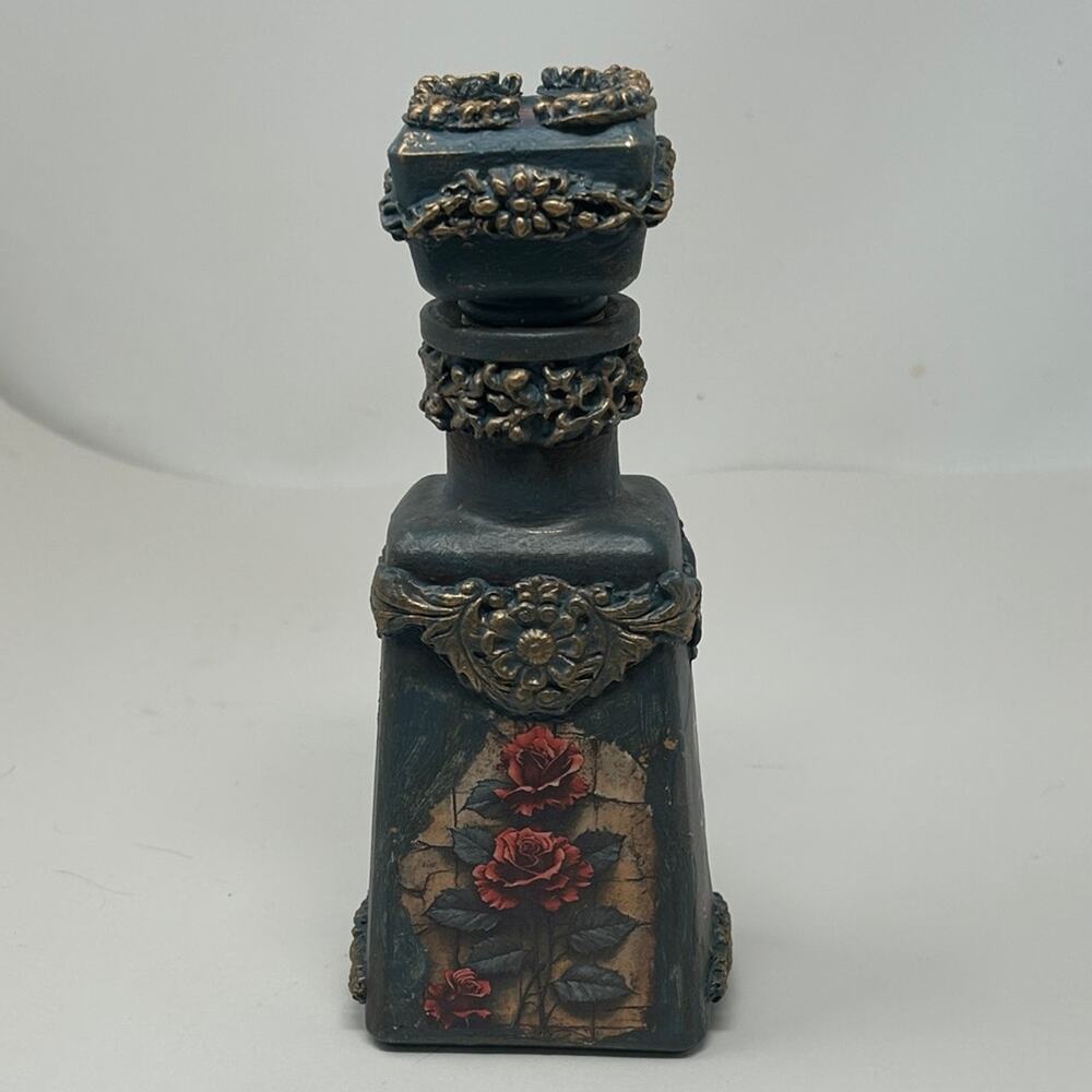 Hand Crafted Elegant Shabby Chic French Country Teal & Gold Whiskey Bottle
